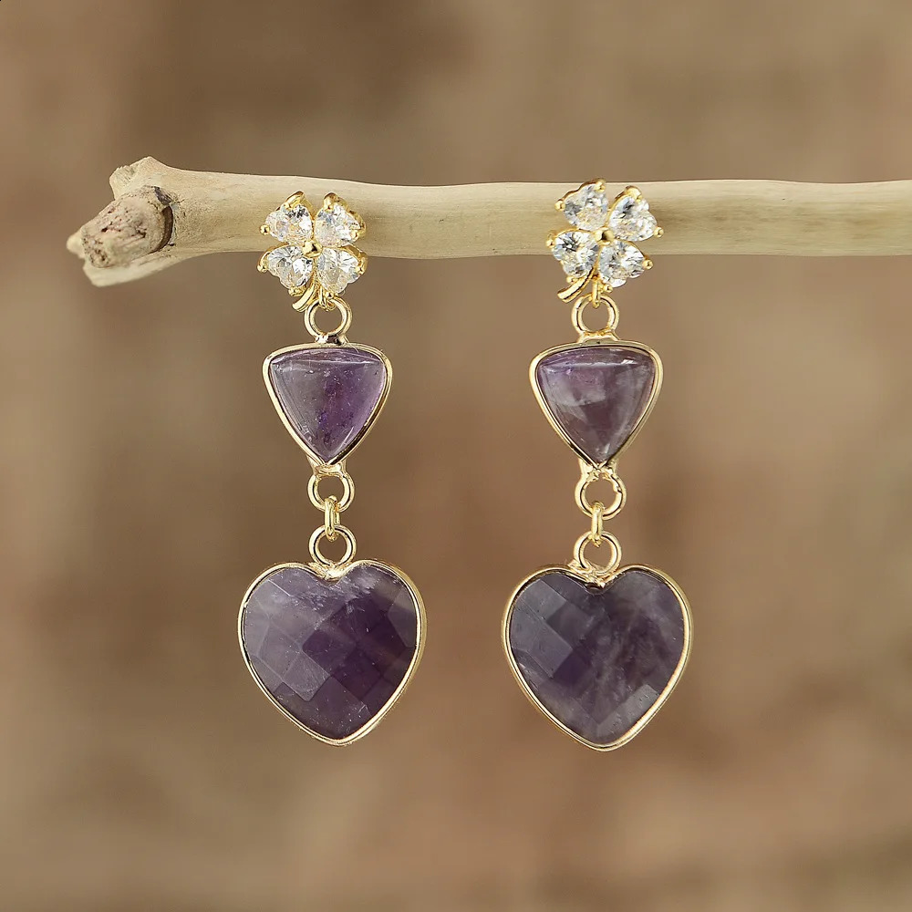 Red Heart Bohemian Pendant Earrings Womens Handmade Natural Stone Pendant Earrings Jewelry Accessories 250422