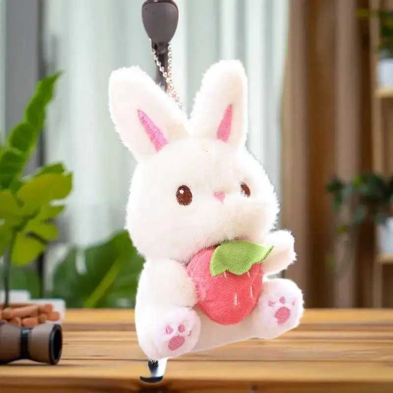 Lovely Strawberry Bunny Plush Doll Keychain Cartoon Hanging Decor for Student Backpack Bag Pendant GiftXJ251125