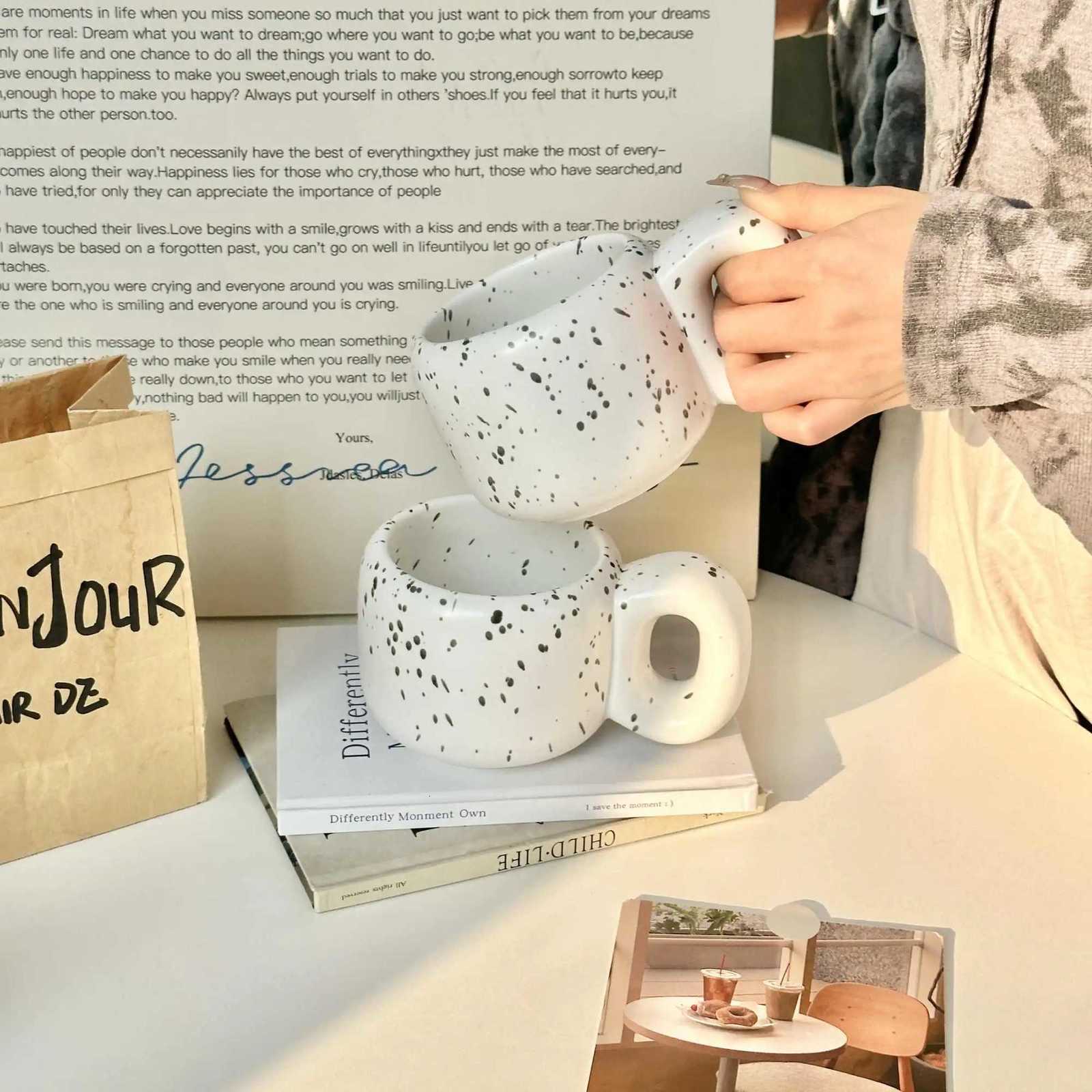 400ml Splash Ink Style Mug Underglaze Colour Retro Fat Handle Nordic Simple Couple Ceramic Mugs Female Dormitory Water Cup Y251125