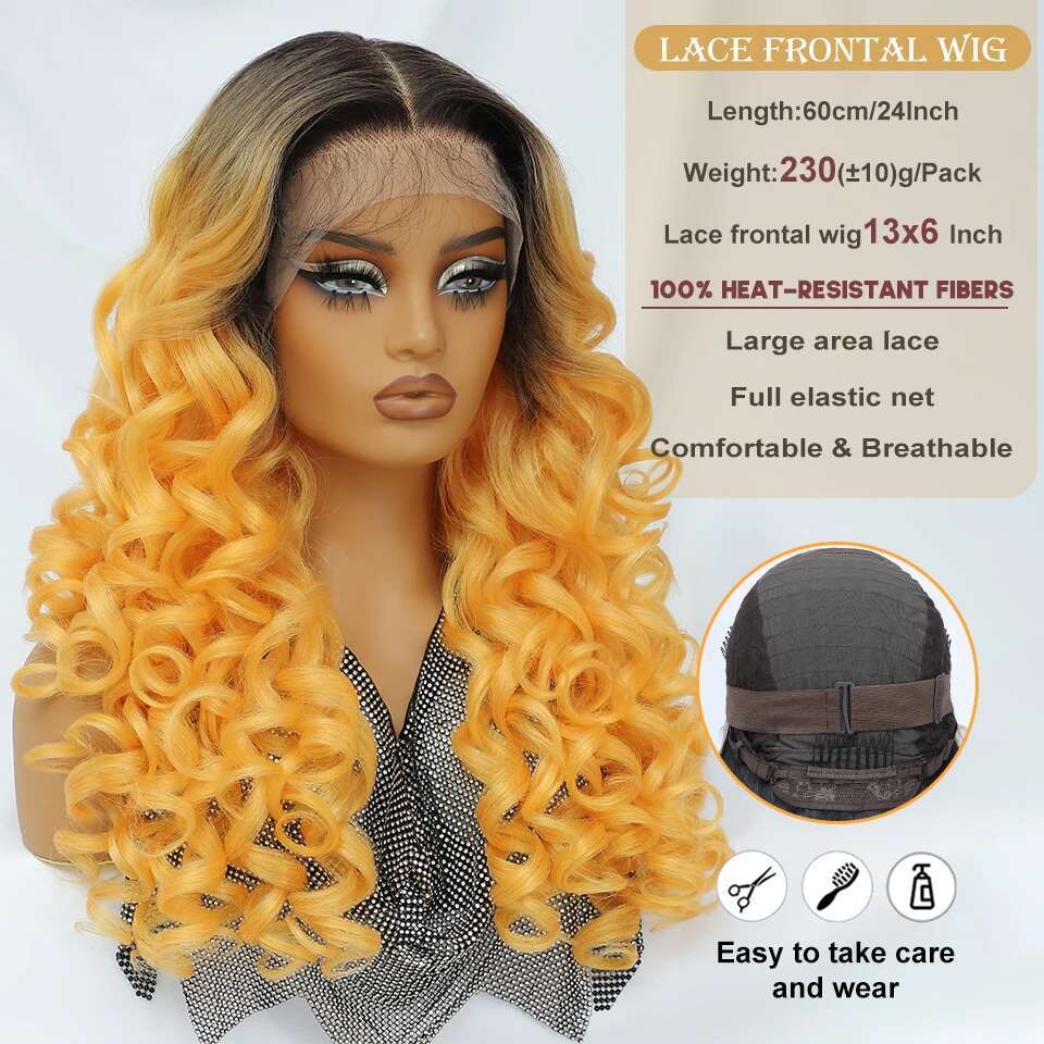 13X6 Latisha Synthetic Front Wigs Pre Plucked Lace Frontal Wig With Babyhair For Women Curly Highlight Ombre Blonde Female