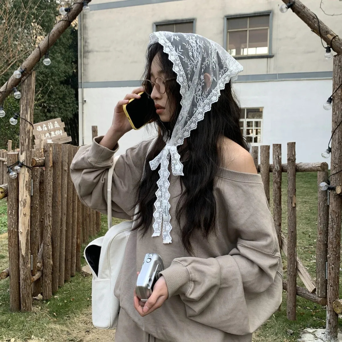 Womens hair triangle scarf Korean lace sweet and cute Kawaii Versatile hair accessories for girls Versatile Pants Skirts decoration 250423