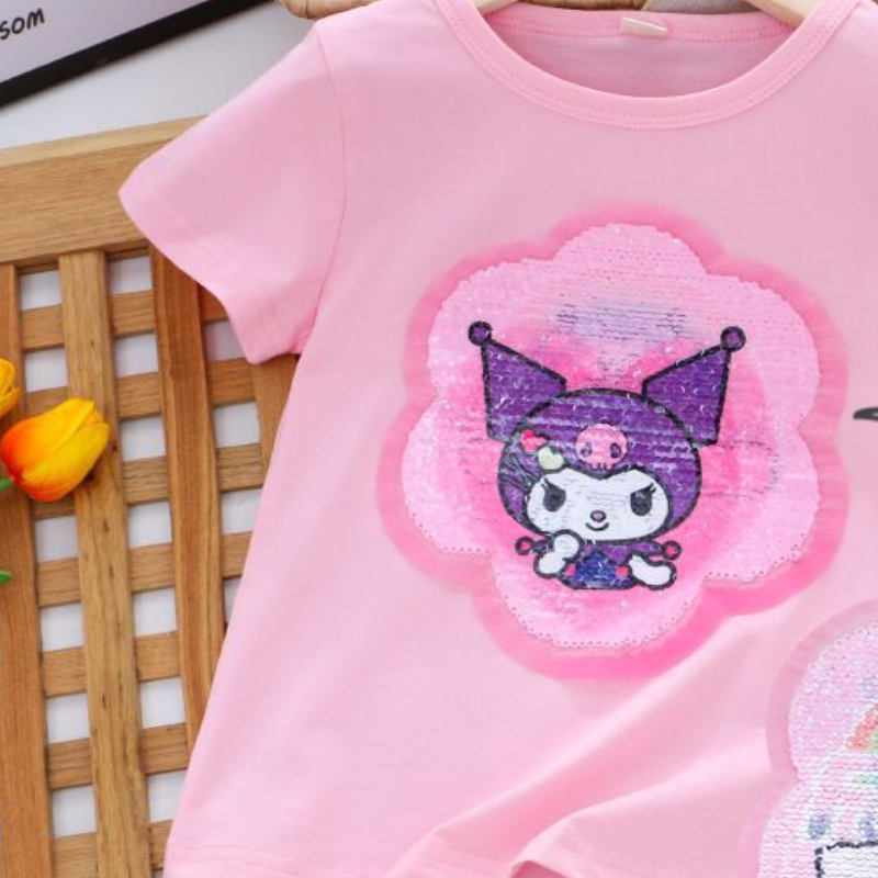 Disney Girls' Baby Designer T-Shirt; Summer Thin Korean Version T-Shirt; Girls' Pattern Color Change Glow Short Sleeve Childrens Clothing; S