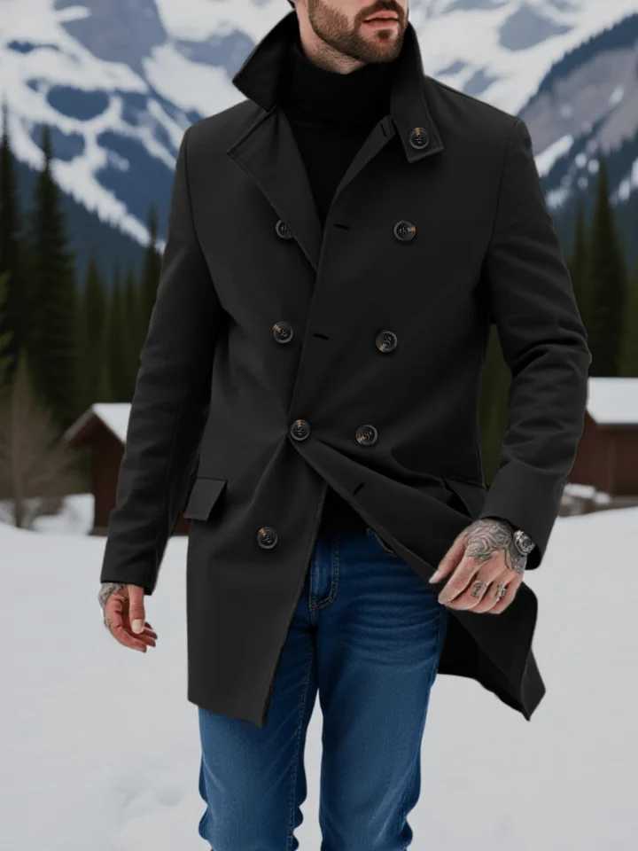 Double-Breasted Mens Wool Car Coat Winter-Ready Insulation Adaptable for Professional and Leisure EnvironmentsT251125