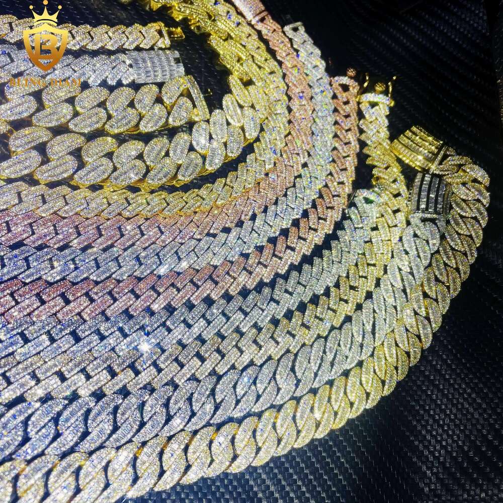 Blingdiam Jewelry Fashion Cuban Chain Necklace 12mm 14mm 15mm 20mm 5A+ Moissanite Diamond Cuban Link Chain