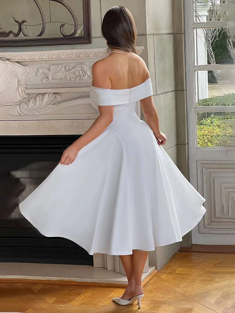 Dongdumaoyi Townlike Elegant Midi Long Waist Wrap A Line Dress Women Off Shoulder Summer Backless Nightclub Sexy Party Dresses