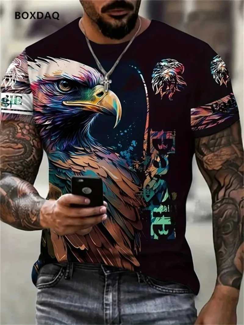 Fashion Eagle Mens T-shirt Loose O-neck Casual Top Short Sleeve 3D Animal Printed Street T-shirt 6XL Large Breathable T-shirt W250425