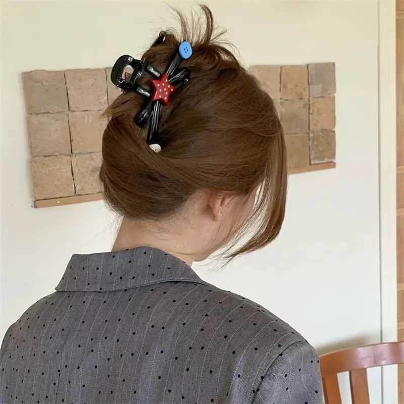 1 piece of colored blocking wave dotted star female oversized button bow disc-shaped hair hair clip hair accessoriesT250425