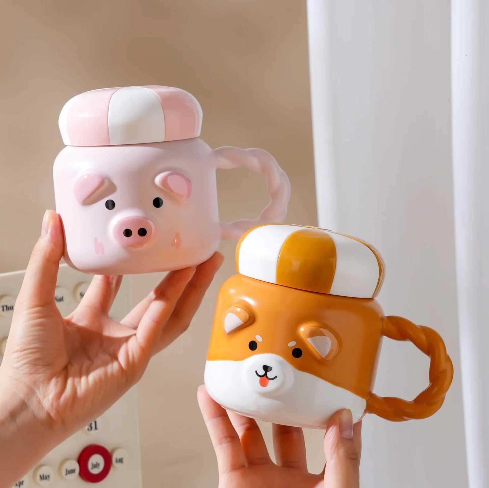Capped mug Imitation thermos shaped casual cup Little Bear Ceramic Big Belly Cup Company Drinking mug Home breakfast milk cups Y251125