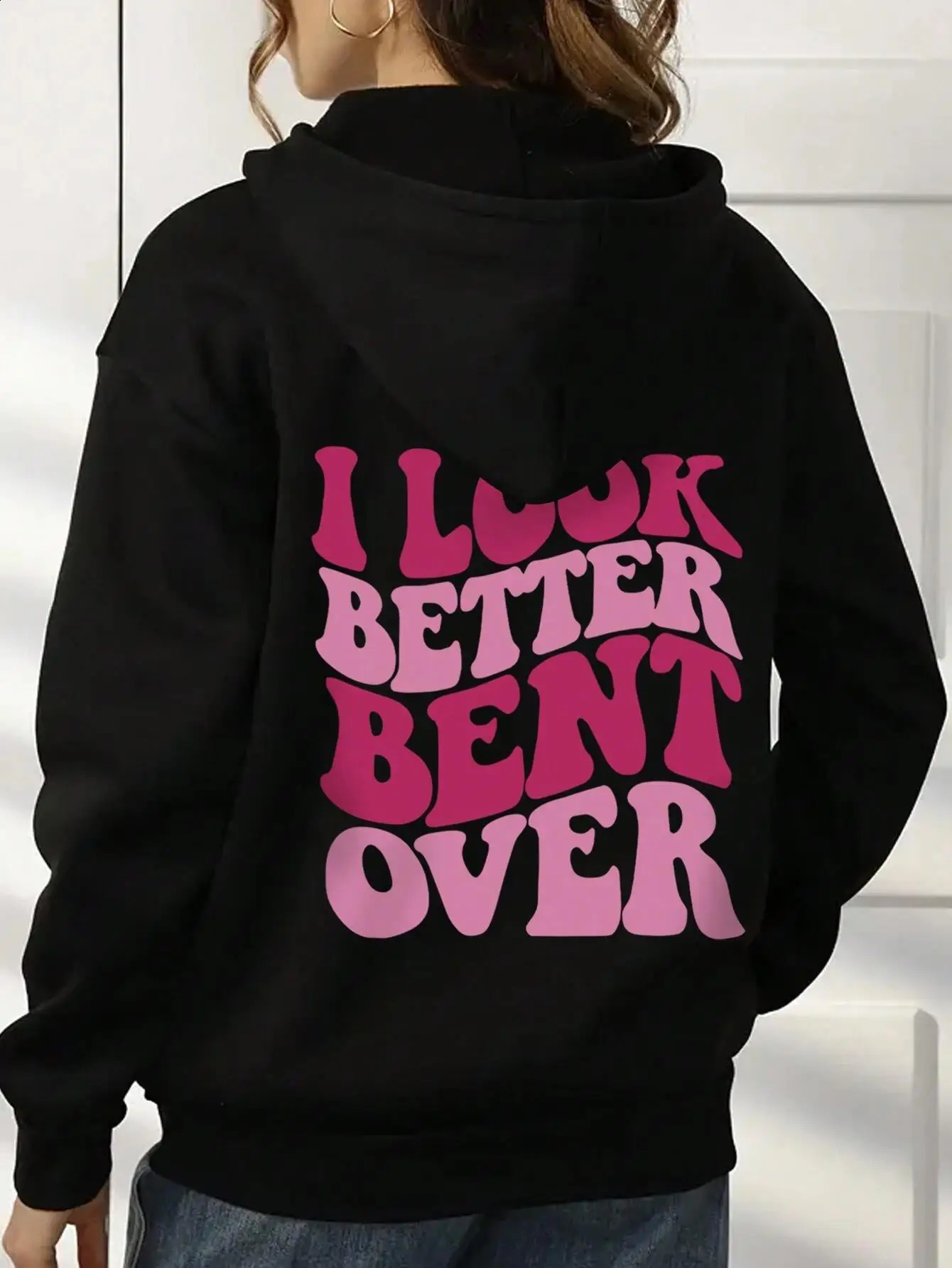 Looks better bend down and put on fun letter sweatshirts womens hip-hop loose hoodies casual autumn fur lined hoodies fashionable S-XXL tops 250423