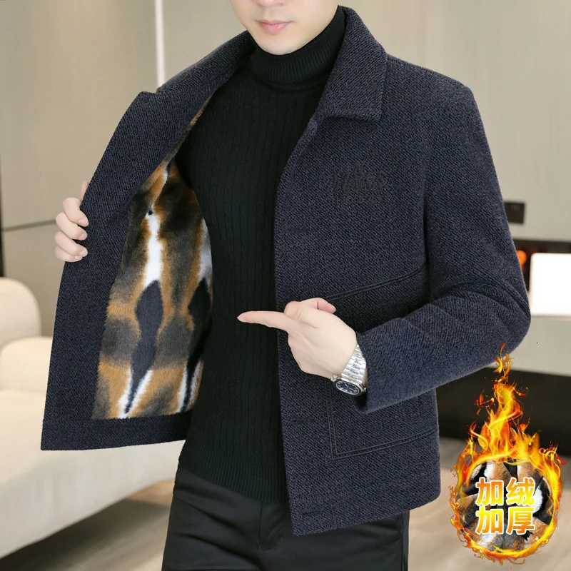 Autumn Winter Plus Velvet Thick Woolen Jacket Mens Fashion Warm Casual Woolen Blended Jacket Streetwear Overcoat Men ClothingT251125