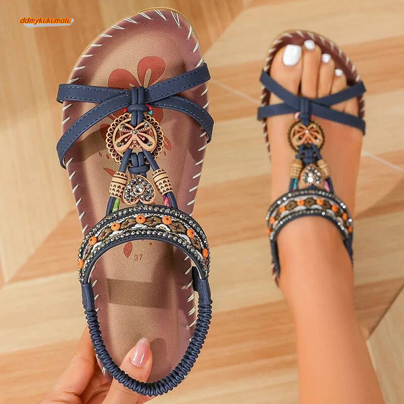 Women's Bohemia Style Women Soft Bottom Low Heels Sandals Woman Non-slip Shoes Summer Footwear ddmykukumalu