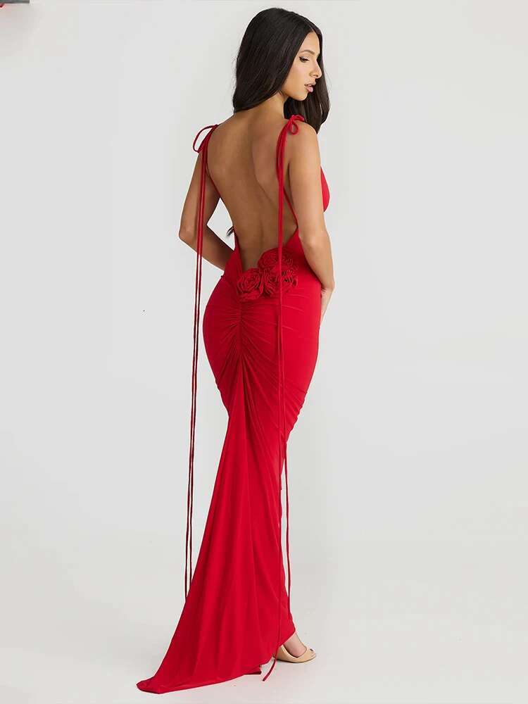 Dongdumaoyi Townlike Elelgant Mermaid Maxi Long Dress Women Spaghetti Strap Summer Backless Nightclub Sexy Party Dresses