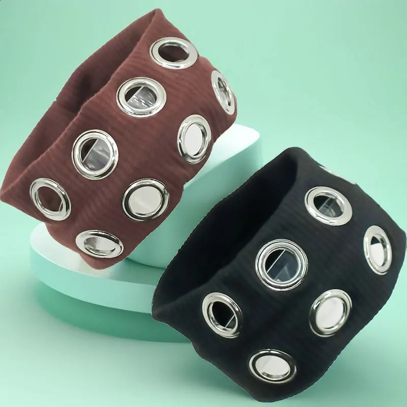 Punk girl hollow out wide elastic headband elastic metal rock steam punk sports headband hair accessories 250423