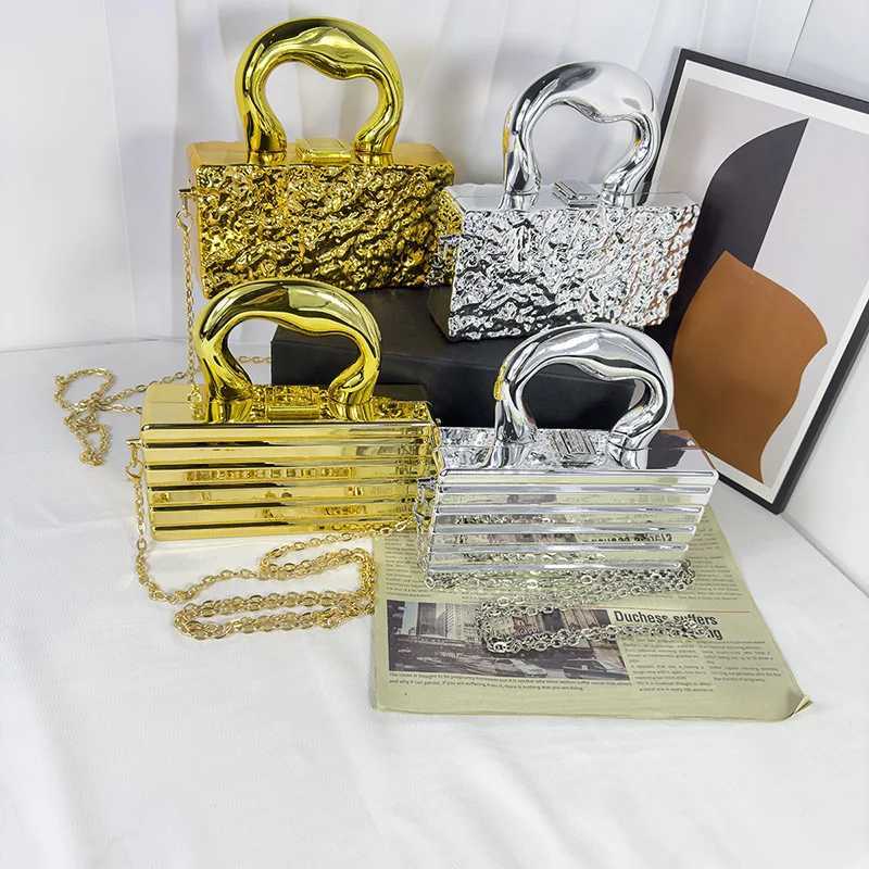 Gold silver acrylic luggage clutch evening bag Agent Chain shoulder bag 2024 womens wedding/date/party handbag W250421
