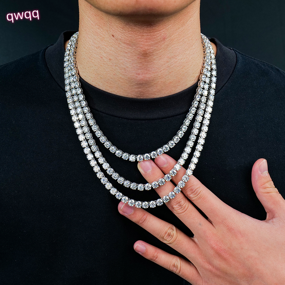 Custom Wholesale Mens 6mm Ice Out Hip-Hop Necklace Sterling Silver 925 Gra Tennis Lab Diamond Mossanite Moissanite Chain