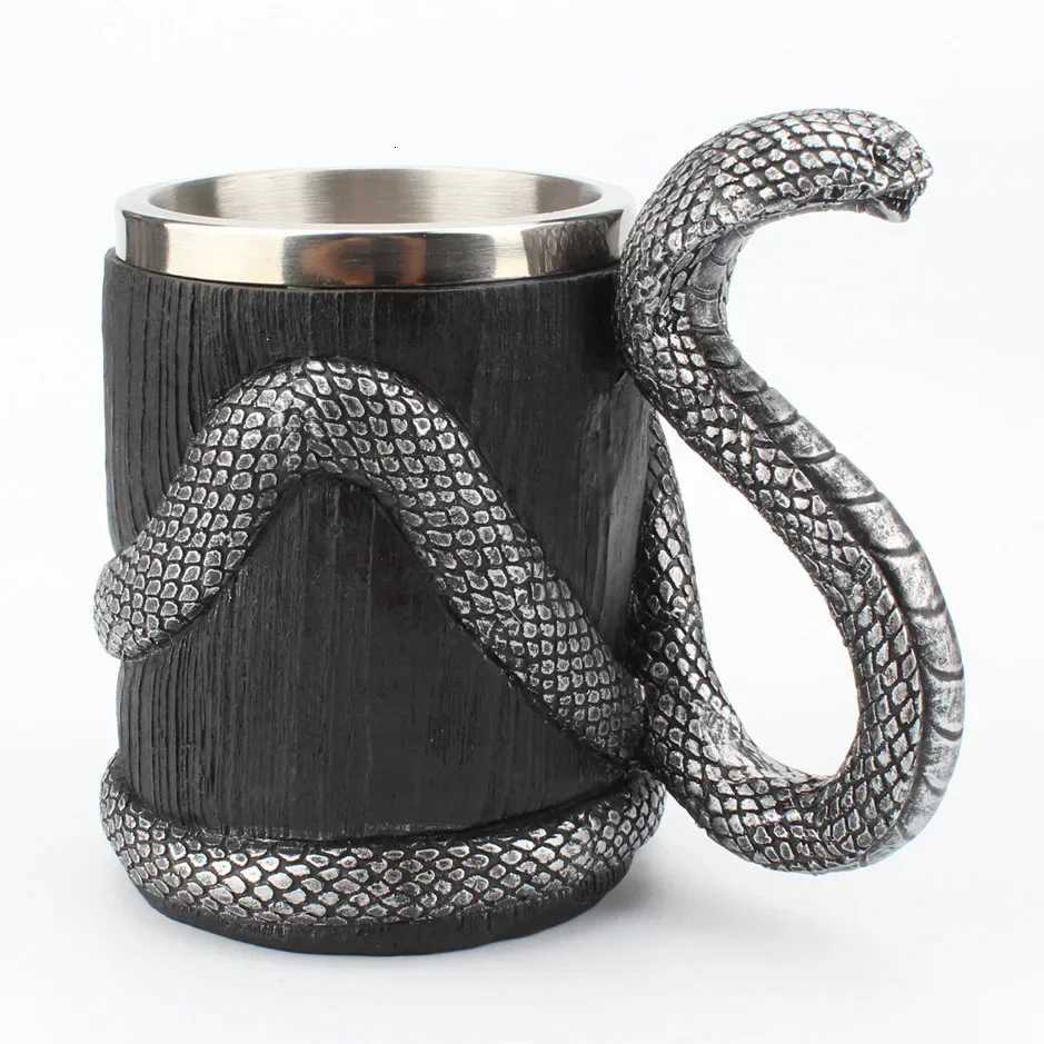 600ML Snake Mug Stainless Steel Cobra Double Layer Mug Office Home Cup Personzed Drinking Set Silver Black Man Gift Y251125