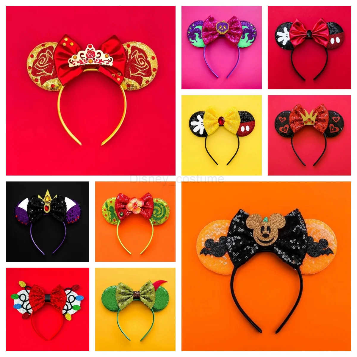 Disney Mickey Mouse Hair Long Hair Princess Female Hair Accessories Sunflower Ears Headband Childrens Glitter Bow Girls Entangled Headband X250425