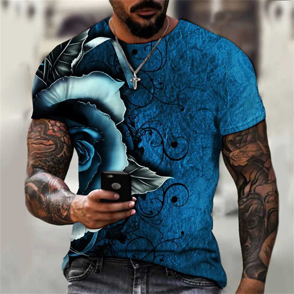 2023 summer mens T-shirt 3D graphic bright rose print retro mens T-shirt womens casual short sleeved O-neck streetwear W250425
