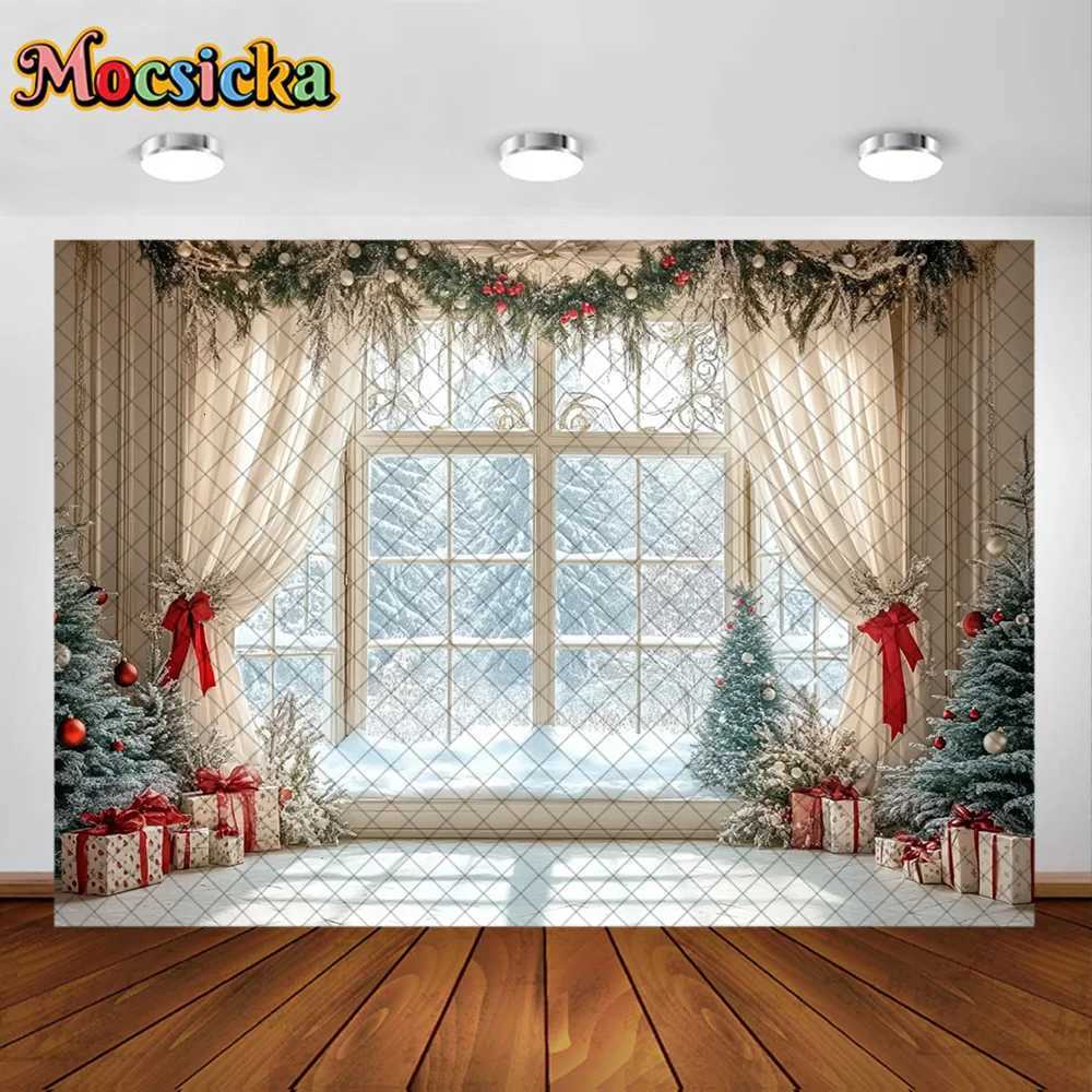 Mocsicka Photography Background Winter Christmas Tree Window Veil Decoration Backdrop Family Kids XMAS Holiday Party Prom StudioM251125