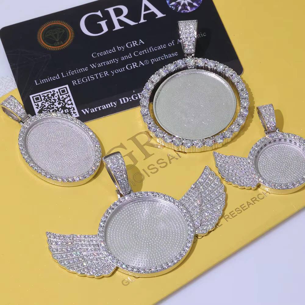 NUOYA 925 Sterling Silver Moissanite Photo Pendant Double Sided Rotating Circle Iced Out Custom Memory Jewelry Gift for Women