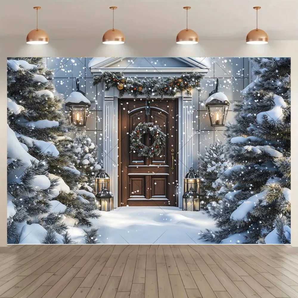 Beautiful Christmas Outdoor Evening Snow Photography Background Christmas Tree Lights With Winter Childrens House Party PhotoM251125