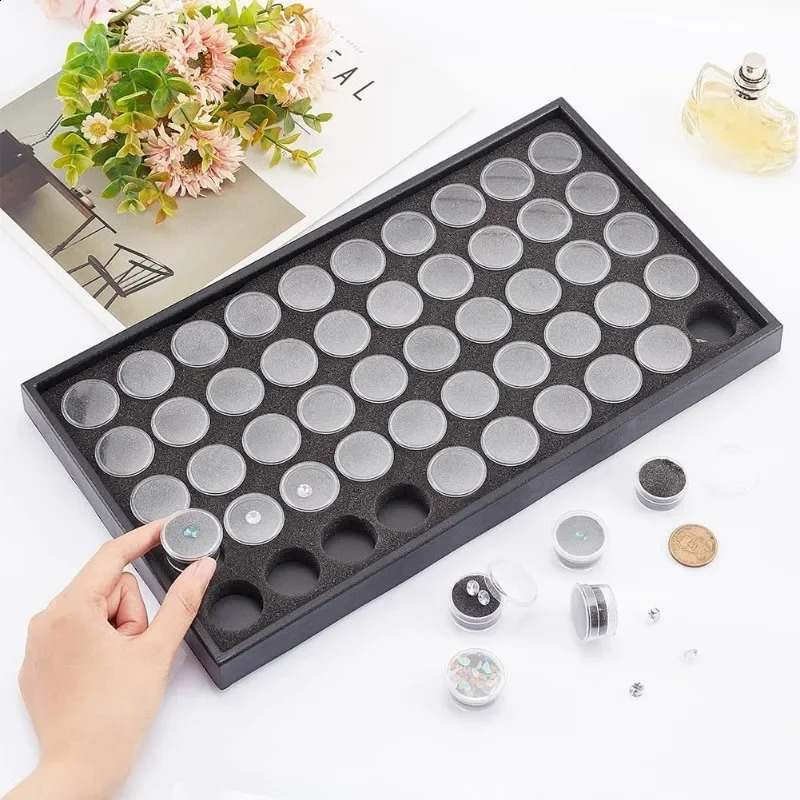 1Set 50 Gem Display Case Diamond Gemstone Storage Box Small Round Plastic Containers Box Jewelry Organizer Container with Foam 250424