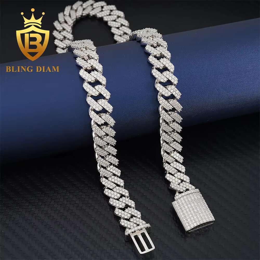 Rapper Jewelry Men Chain 13mm 2 Row VVS Moissanite Cuban Link Chain Hip Hop Jewelry Moissanite Cuban Link Ice Out Cuban Chain