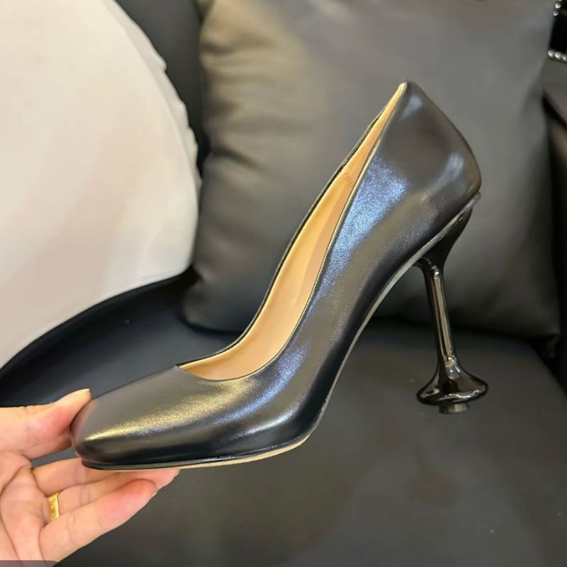 Women's Black Square Toe Patent Leather Stiletto Heels, Unique Decorative Heel Elegant Office & Evening Dress Shoes--168-5