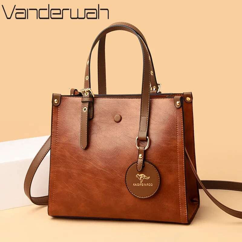 3 Layers Casual Vintage Ladies Tote Hand Bag Leather Handbags Designer Bags For Women 2024 Sac A Main Femme