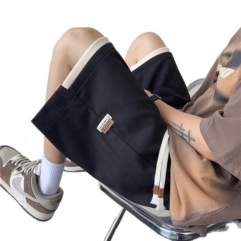 Ice silk casual shorts for men's summer vacation, two loose American straight leg mid length pants, trendy brand outerwear sports five quarter pa