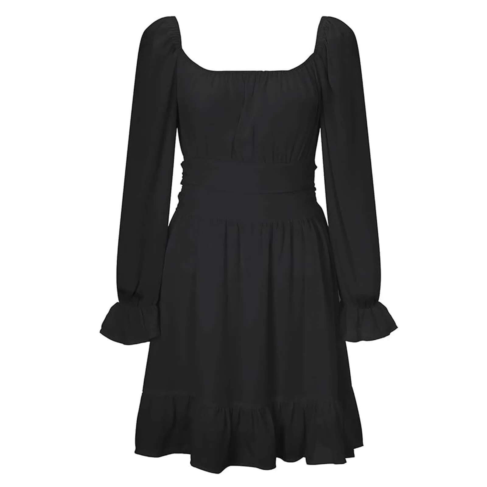 Dongdumaoyi Women Ruffle Layered Puff Sleeve Dress Black Off Shoulder Long Short Romper Elegant Swing Jumpsuit Streetwear