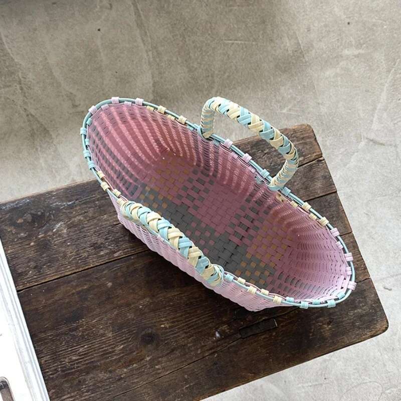 2024 New Vegetable Basket Summer Fashion PVC Handbag Hand Woven Bag Patchwork Striped Tote Beach Bags Purses And Handbags