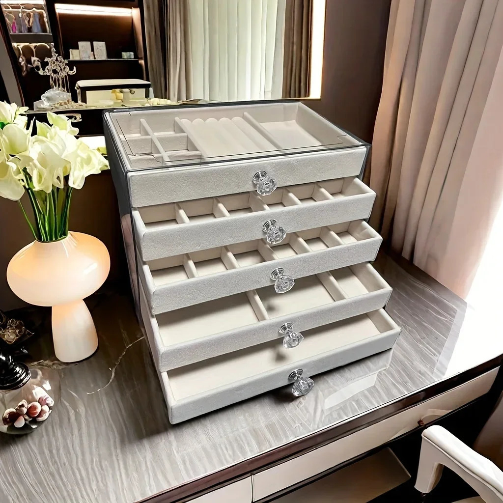 5 Layers of Velvet Jewellery Organiser Drawer Velvet Jewelry Box Earrings Bracelet Organizer Jewelry Display Box Jewelry Boxes 250424