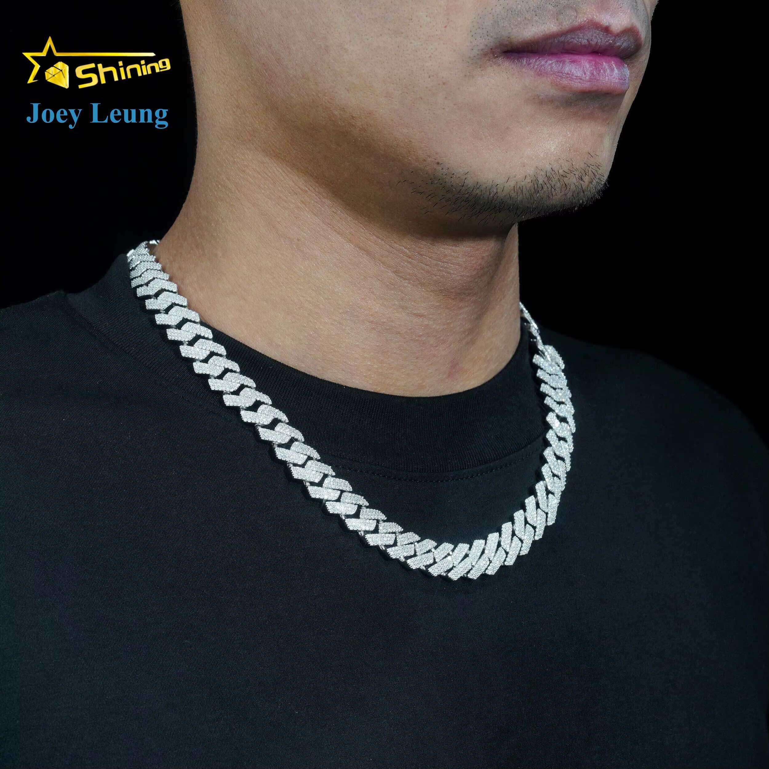 Hip Hop Style 13mm Width 3 Rows Cuban Necklace 925 Silver Iced Out Diamond Bracelet Vvs Moissanite Cuban Link Chain