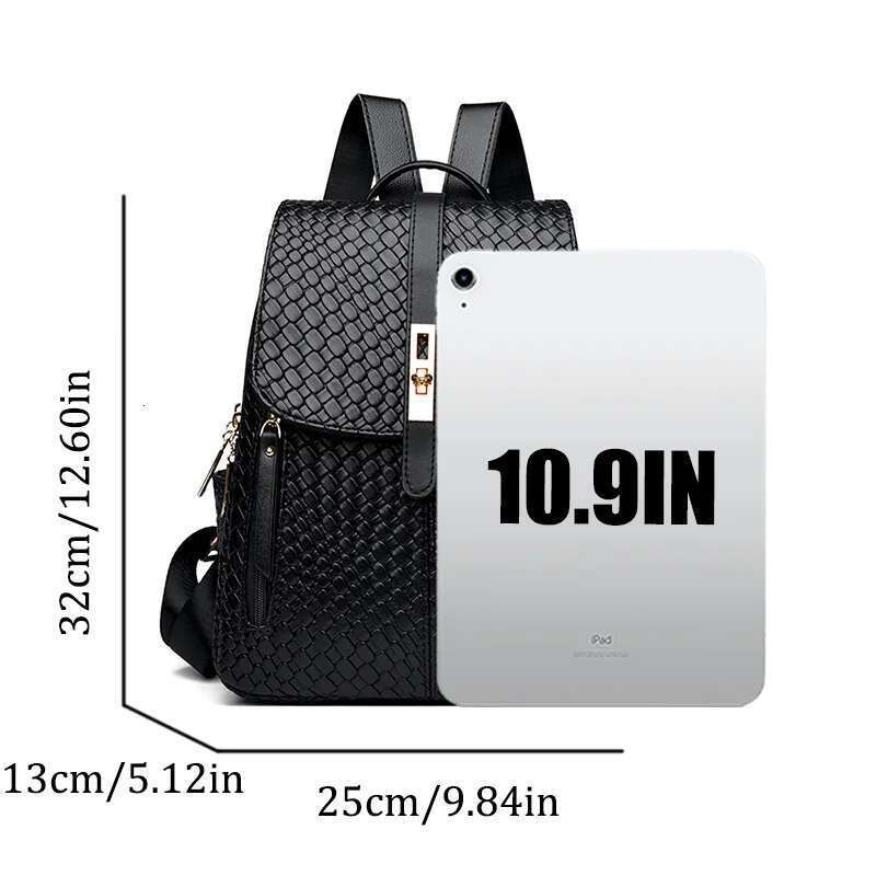 Unisex Stylish Backpack Lightweight PU Solid Color Weaving Design Multi Pocket With Adjustable Straps For Work Travel Bag