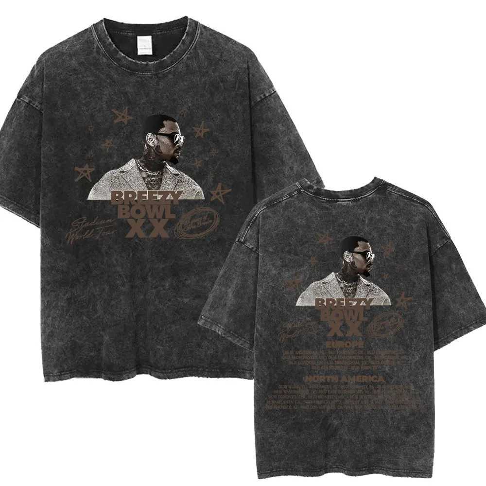 Chris Brown Breezy Bowl XX Tour Laundry T-shirt Retro Hip Hop Gothic T-shirt Mens Extra Large Cotton T-shirt Street Clothing W250425