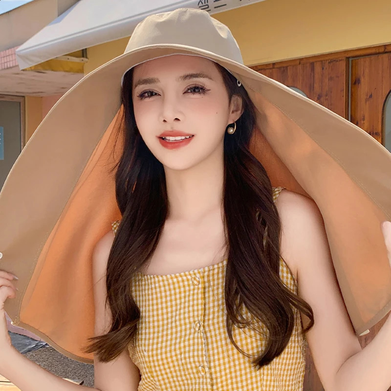 Summer Outdoor Sun Protection Hat for Woman UV Protective Large Shawl Sun Hat Fishing Climbing Travel Neckprotection Caps 250424
