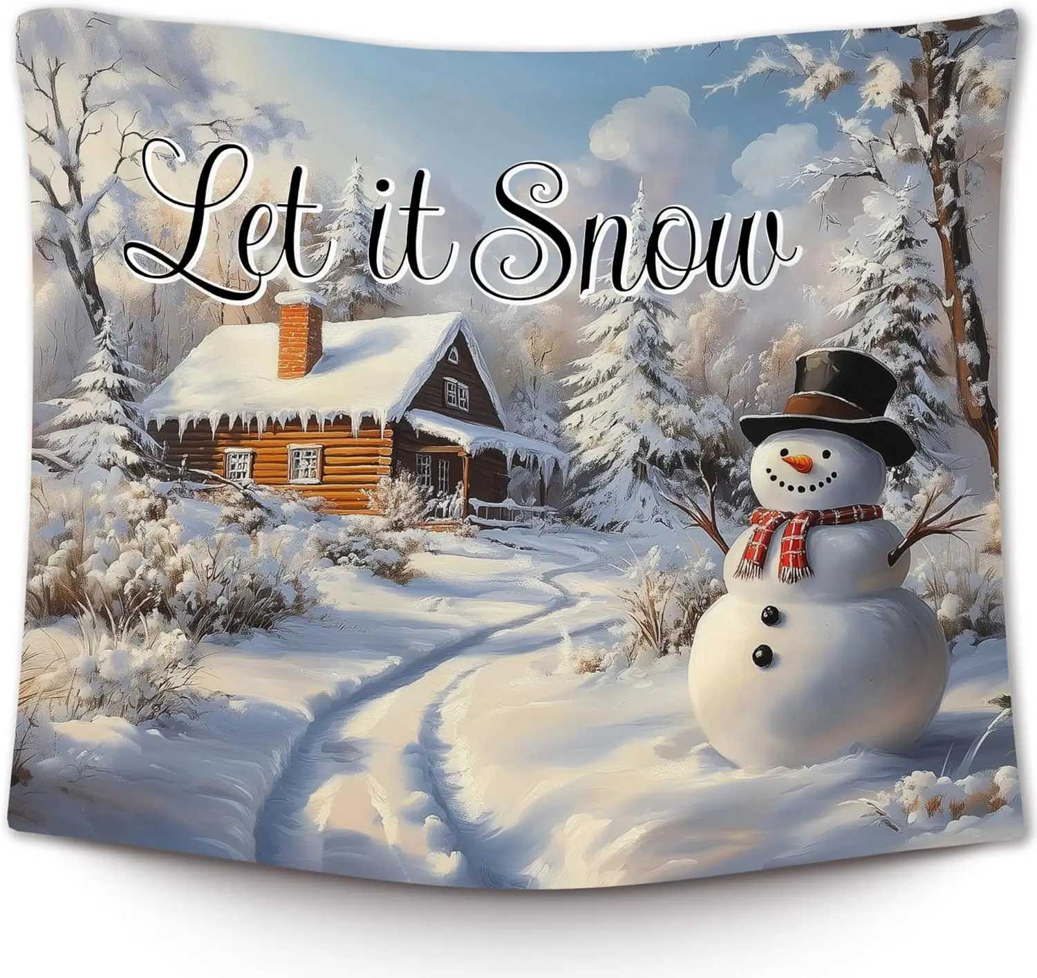 Christmas Snowman Wall TapestryLet It Snow Winter Wall Tapestry Hanging for BedroomFarmhouse Country Winter Cozy Xmas HolidayM251125