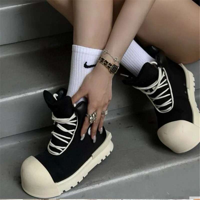 New Thick Bottom Platform Ankle Boots Fashion All Match Large Size Uinsex Casual Increasing Runway Sneakers High Top Shoes