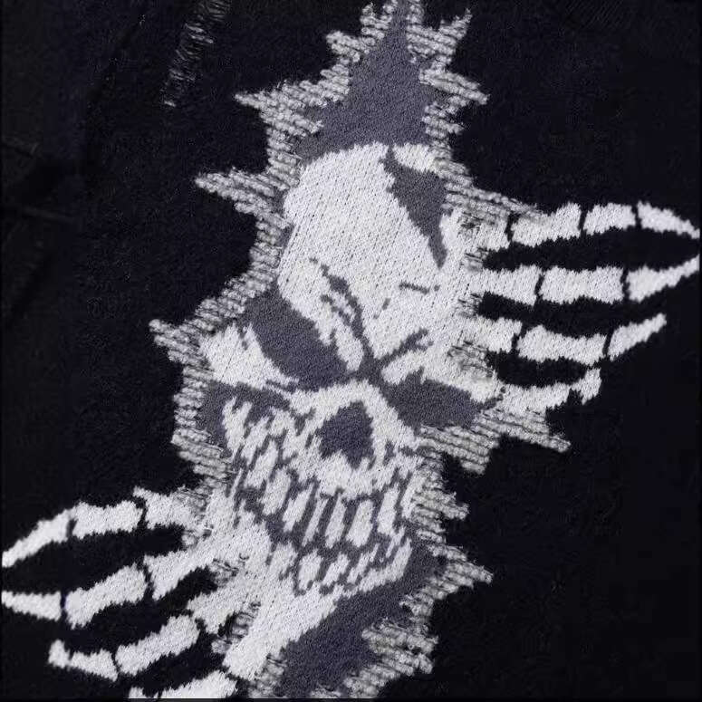 Autumn/Winter New Personalized Skull Design Round Neck Loose Long Sleeve Knitted Sweater