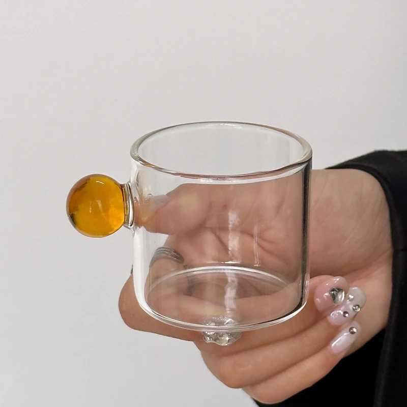 Korean Style Glass Ball Belt with Cute Milk Cup Concentrated Itan Latte Coffee Cup for Extraction Y251125