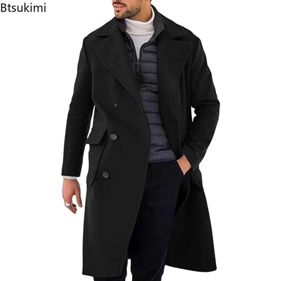 2026 Mens Loose Double Breasted Overcoats Autumn Winter Retro Long Sleeve Lapel Pocket Woolen Coats Fashion Warm Cardigans MaleT251125