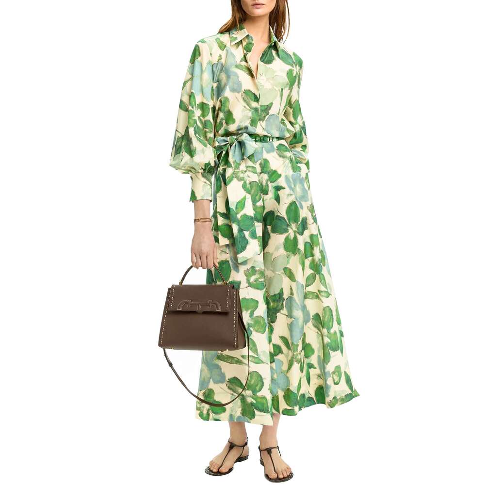 CHCH 2025 Dresses New Belted Chiffon Print V-Neck Chic Slim Long Fashion Elegant Holiday Street Women's Dress