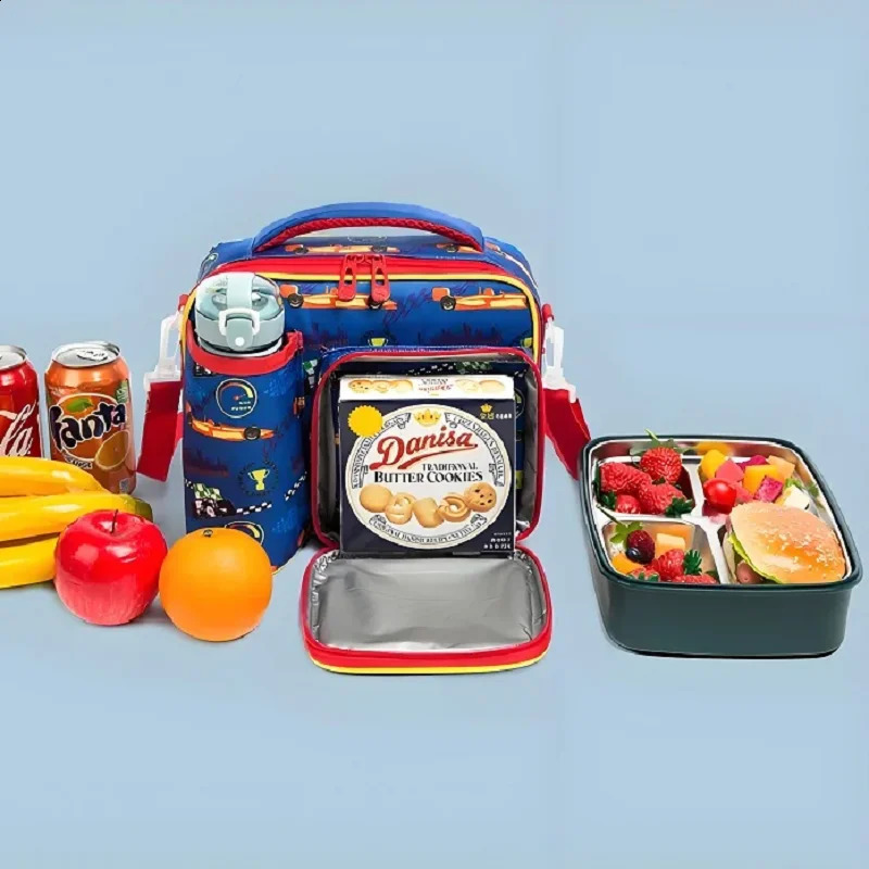 Insulated childrens lunch bag and mothers handbag crossover box with adjustable belt cartoon n dinosaur shark etc 250414z