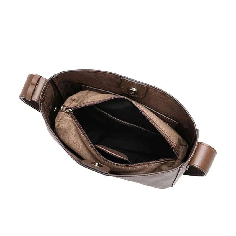 Designer Bag Minimalist Japan Korean Style Solid Color Bucket Tote Dark Brown Cowhide Leather Women Shoulder Winter Crossbody Bag