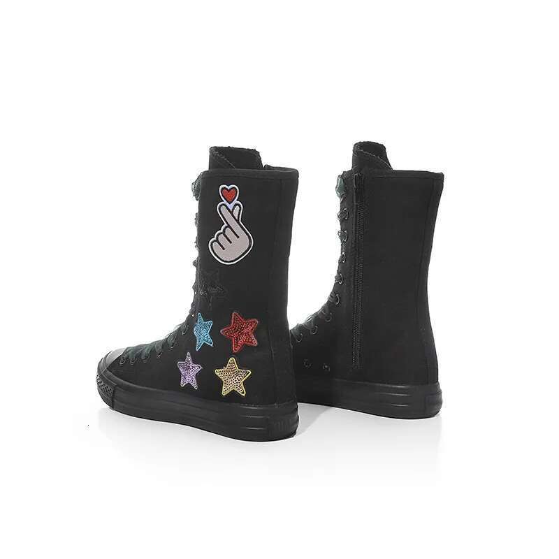 Spring new medium-sized ribbon lace-up sequin embroidered canvas soft sole flat inner heightening large size women's shoes