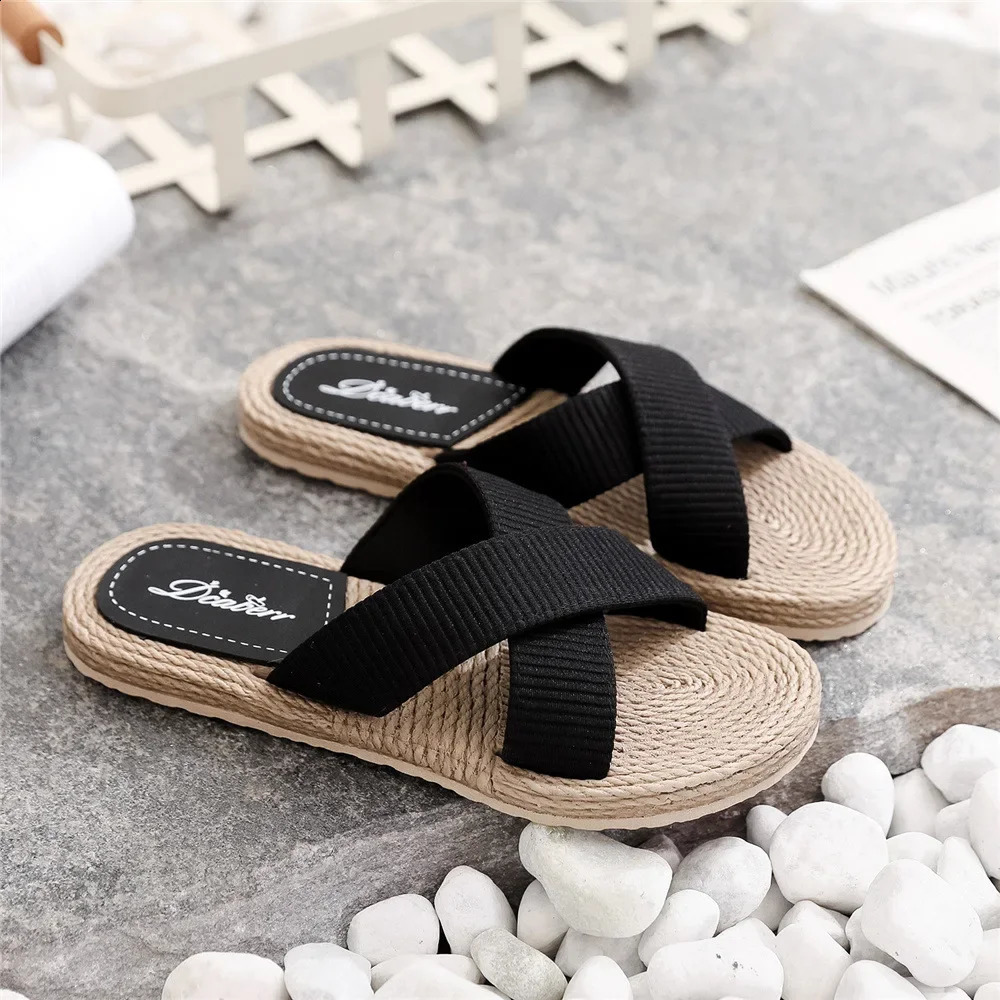 Ladies Slippers Summer Cross Drag Fashion Hemp Rope Outer Wear Slippers Casual Sandals and Slippers 250421