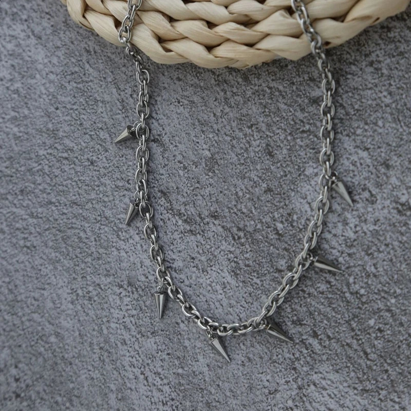 Stainless steel punk rivet chain necklace mens punk goth necklace spiky necklace rock statement jewelry gift 250422