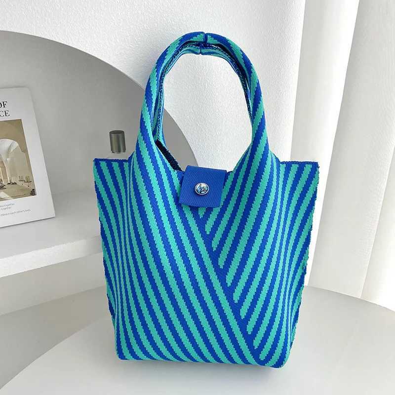 New striped knitted mini handbag womens casual shoulder bag student handbag retro commuting bucket money bag 28x18cm W250421