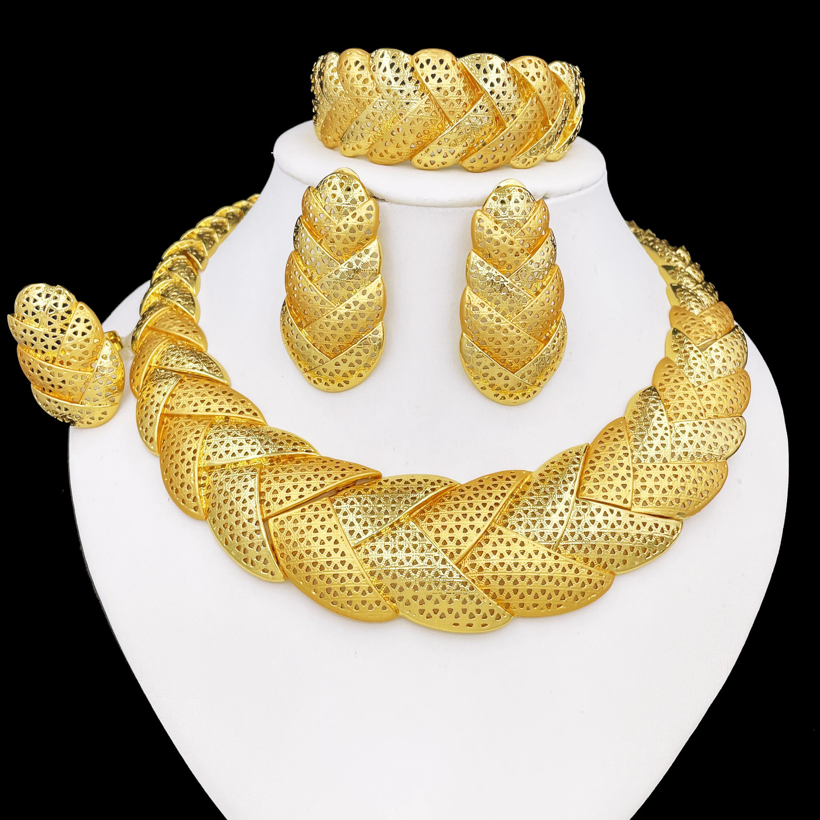 Italy 18k Gold Plated Women Jewelry Set Classic Two Tone Round Necklace Earrings Bangle And Ring Full Set Jewelry 250417